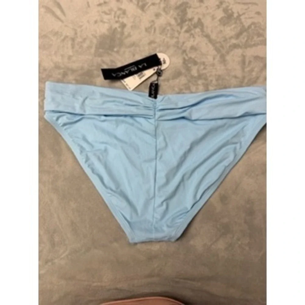 NWT La Blanca Island Goddess Shirred Band Hipster Bottom Crystal Blue 16 $61